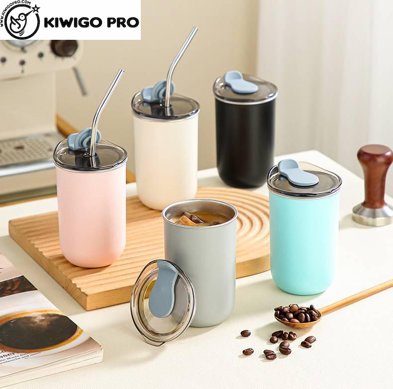 【kiwigopro】304不銹鋼保溫杯隔熱咖啡吸管牛奶杯ins風直飲帶蓋杯
